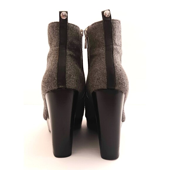 Michael Kors Gray Wool Platform Wedge Bootie Lace Up Blk Stacked Wood Heel Sz 8 - Picture 4 of 13